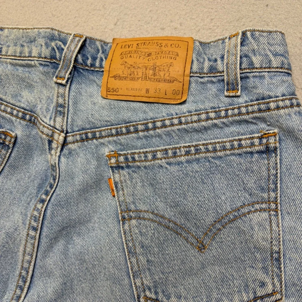 Levi's Denim Shorts Mens 33 Blue 550 Relaxed Fit Vintage 90s Orange Tab Wash
